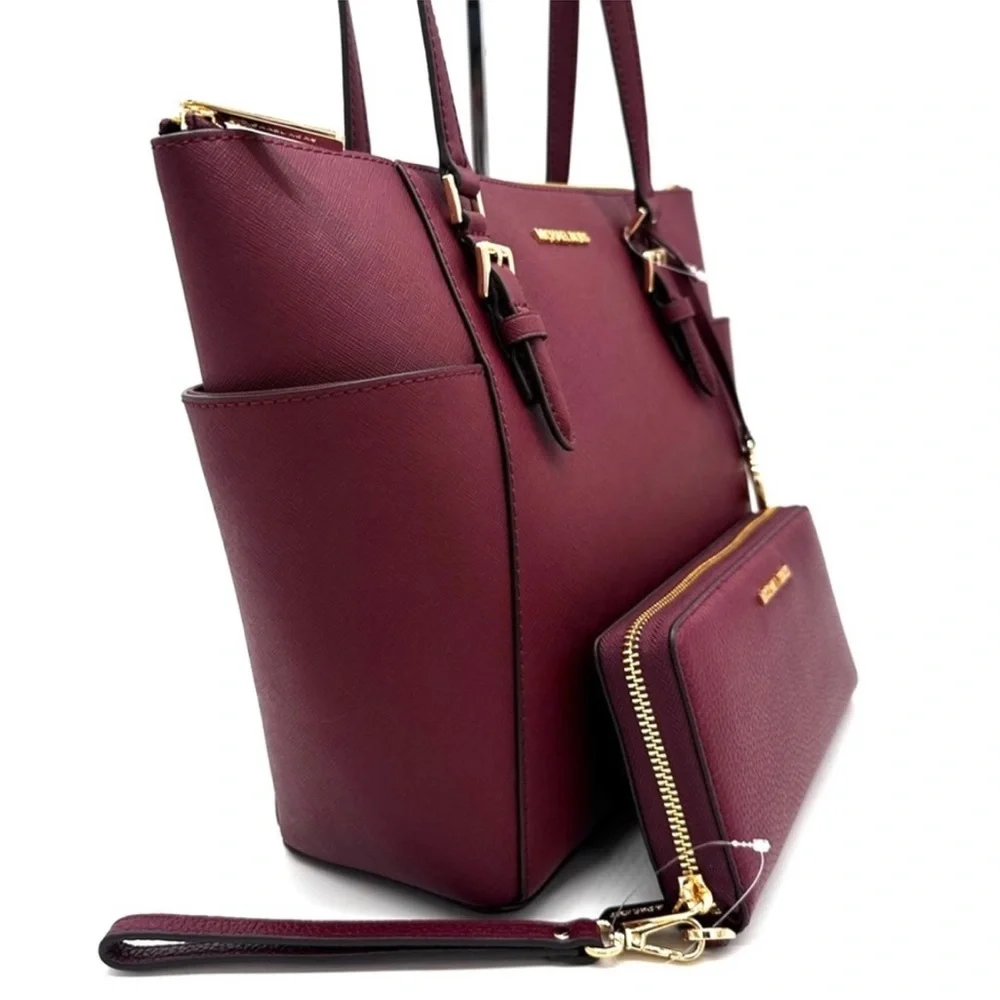 Michael Kors Large Charlotte TZ Tote Bag & Large Continental Wallet Dark Cherry - Picture 4 of 13